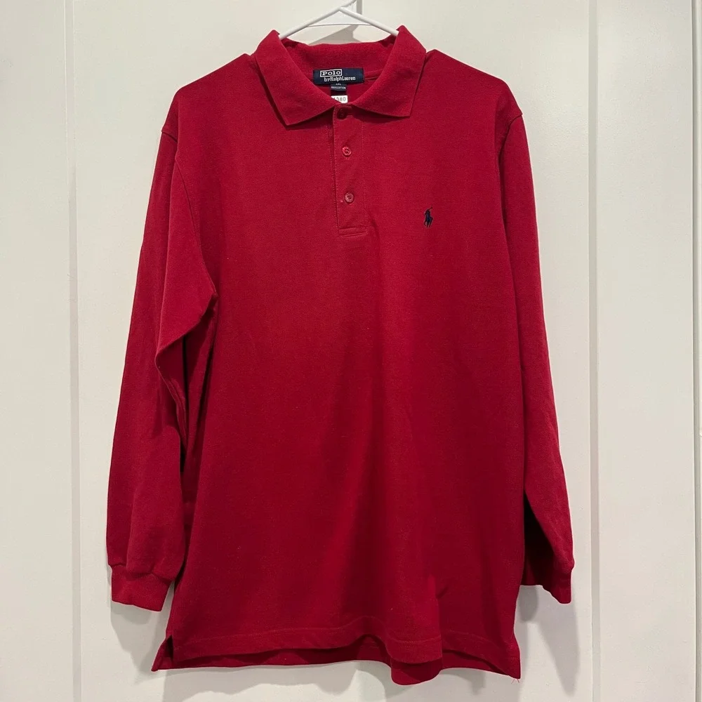 Polo Ralph Lauren Mens XXL Red Long Sleeve Cotton Pique Polo Shirt Pony Logo